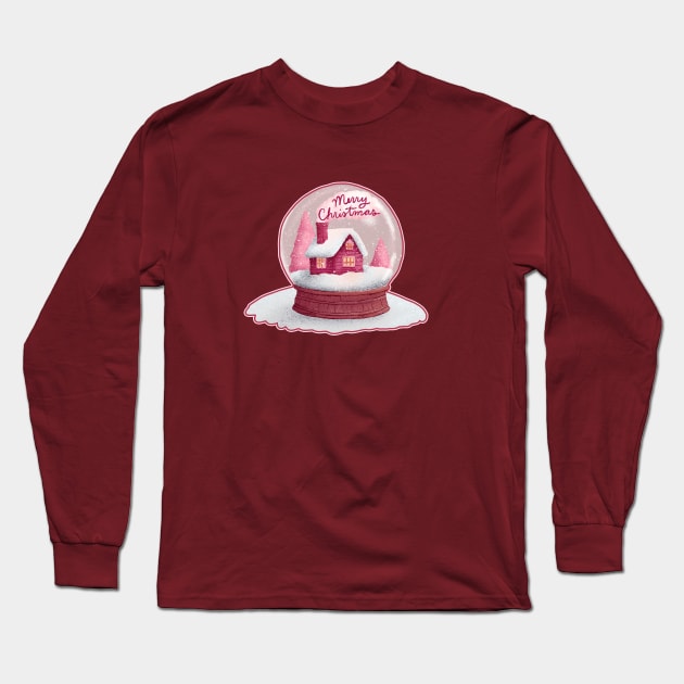 Snow Globe Merry Christmas Long Sleeve T-Shirt by Annelie